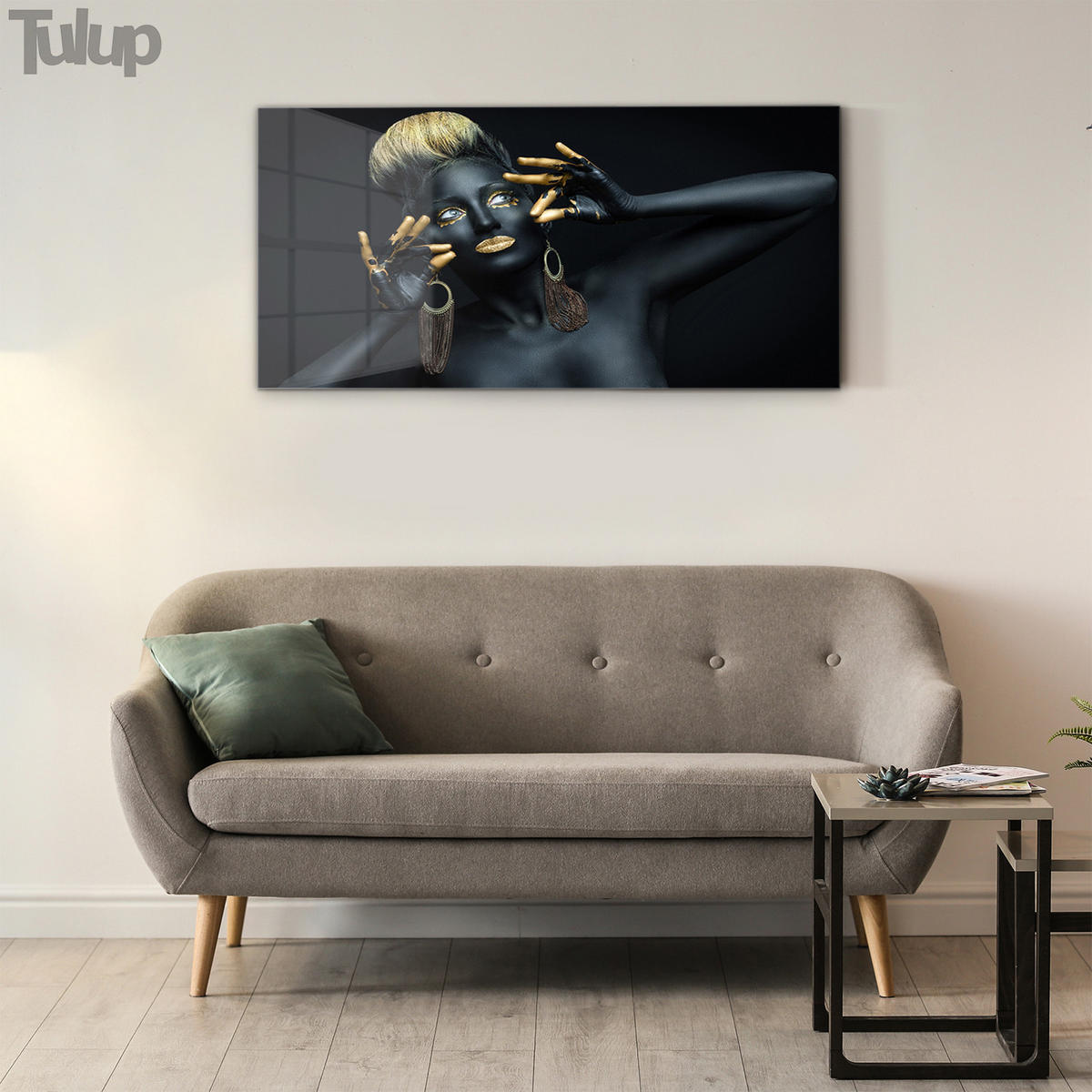 GLASBILD 120x60 cm Frau - Dunkelgelb/Schwarz, Glas (120/60cm) - TULUP