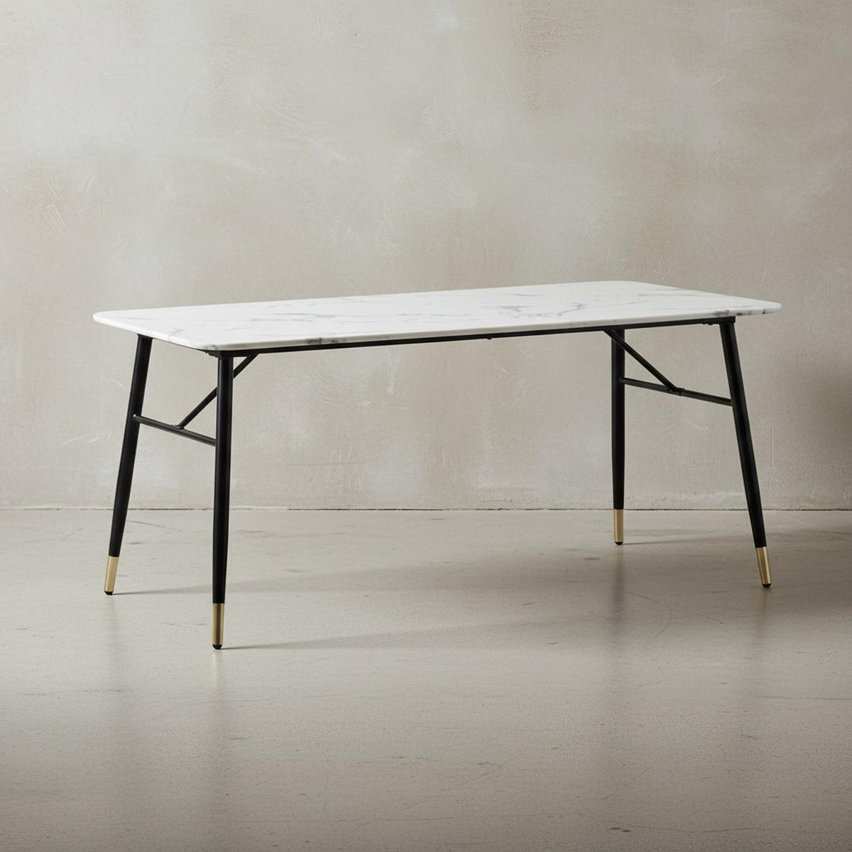 ESSTISCH Marmoroptik Metall Rechteckig Modern Klein, Weiß 140x80x76 cm - Goldfarben/Weiß, Holzwerkstoff/Metall (80/140/76cm) - KADIMA DESIGN