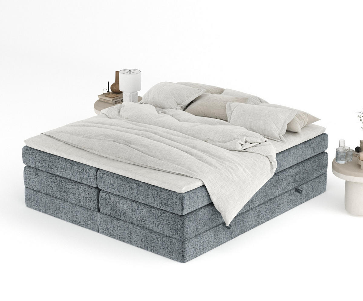BOXSPRINGBETT Juniper Blau Grau 140/200 cm - Blaugrau/Schwarz, Holz/Holzwerkstoff (140/200cm) - Maison de Reve