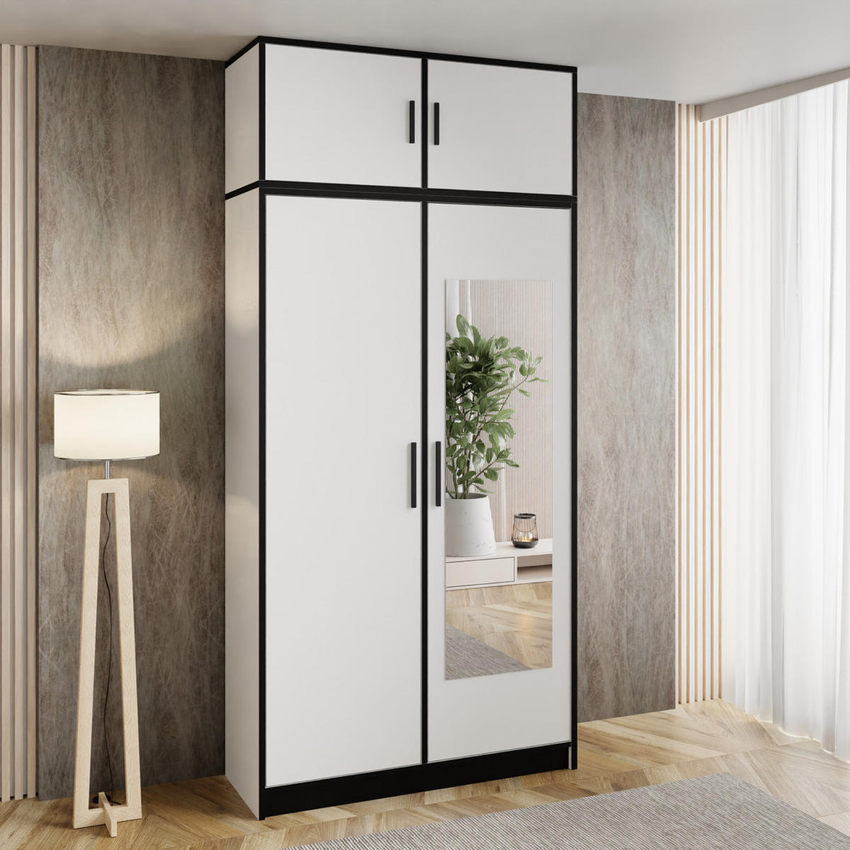 DREHTÜRENSCHRANK ROJ MIT AUFSATZ 2D weiß - Weiß, Holzwerkstoff (105/247/39cm) - Kier Furniture