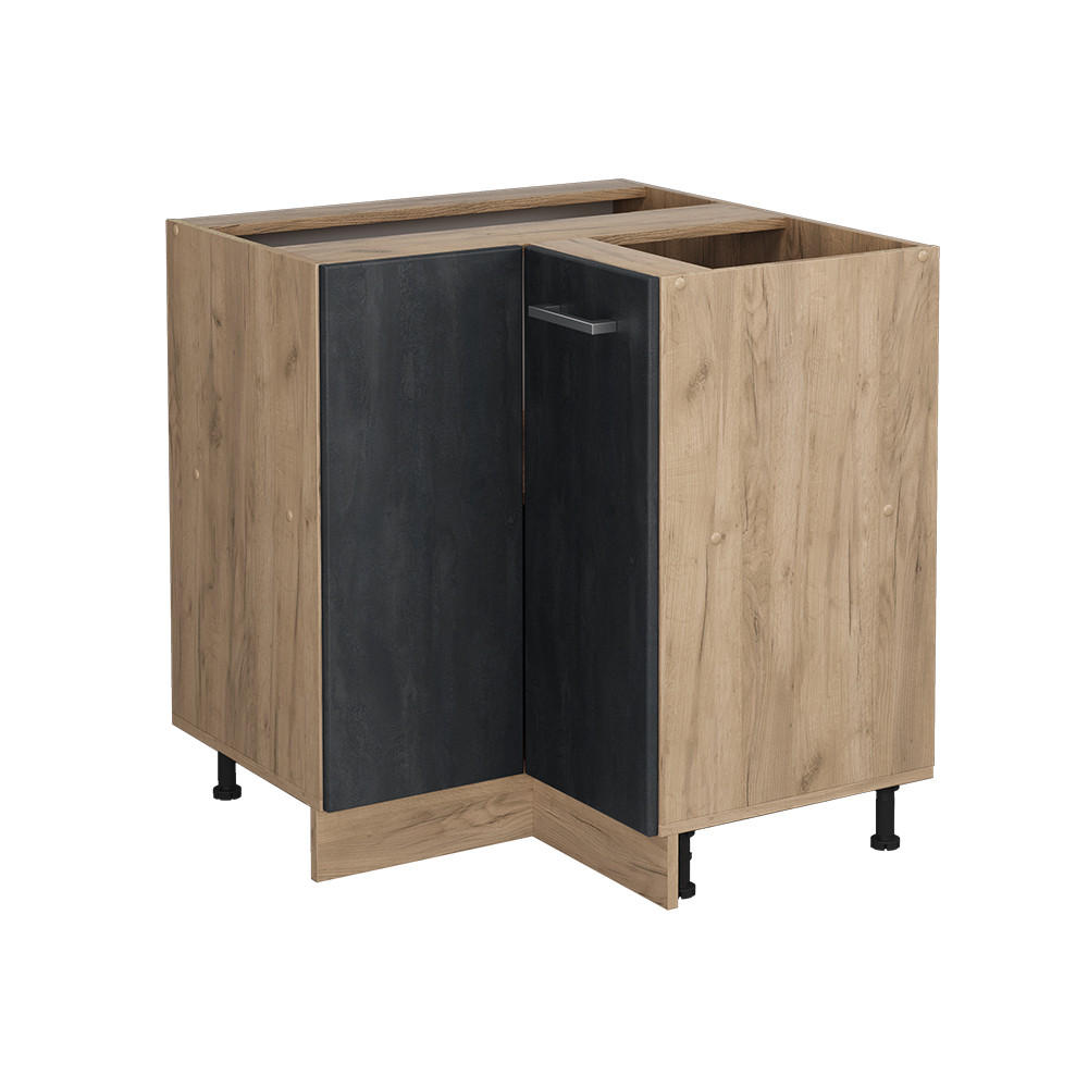ECKUNTERSCHRANK R-Line Schwarz Beton 75.6 cm ohne AP - Eichefarben/Eiche Wotan, Holzwerkstoff (75.6/81.6/46cm) - Vicco