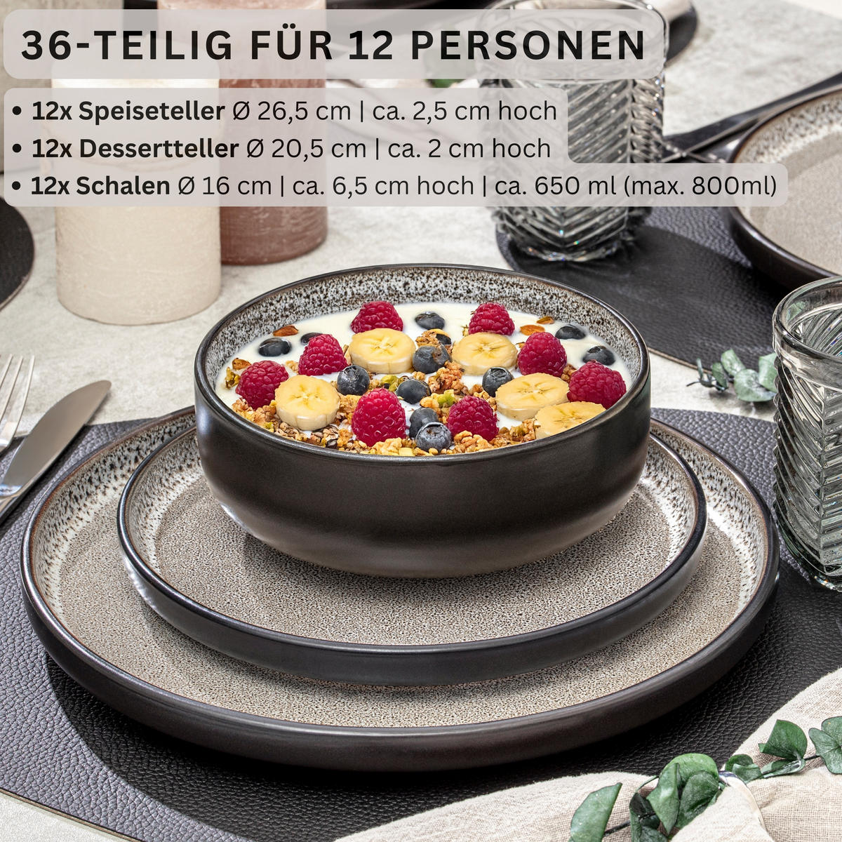 TAFELSERVICE LUXOR - 36 teilig aus Steingut 12 Personen - Beige, Stein (50/30/80cm) - Sänger