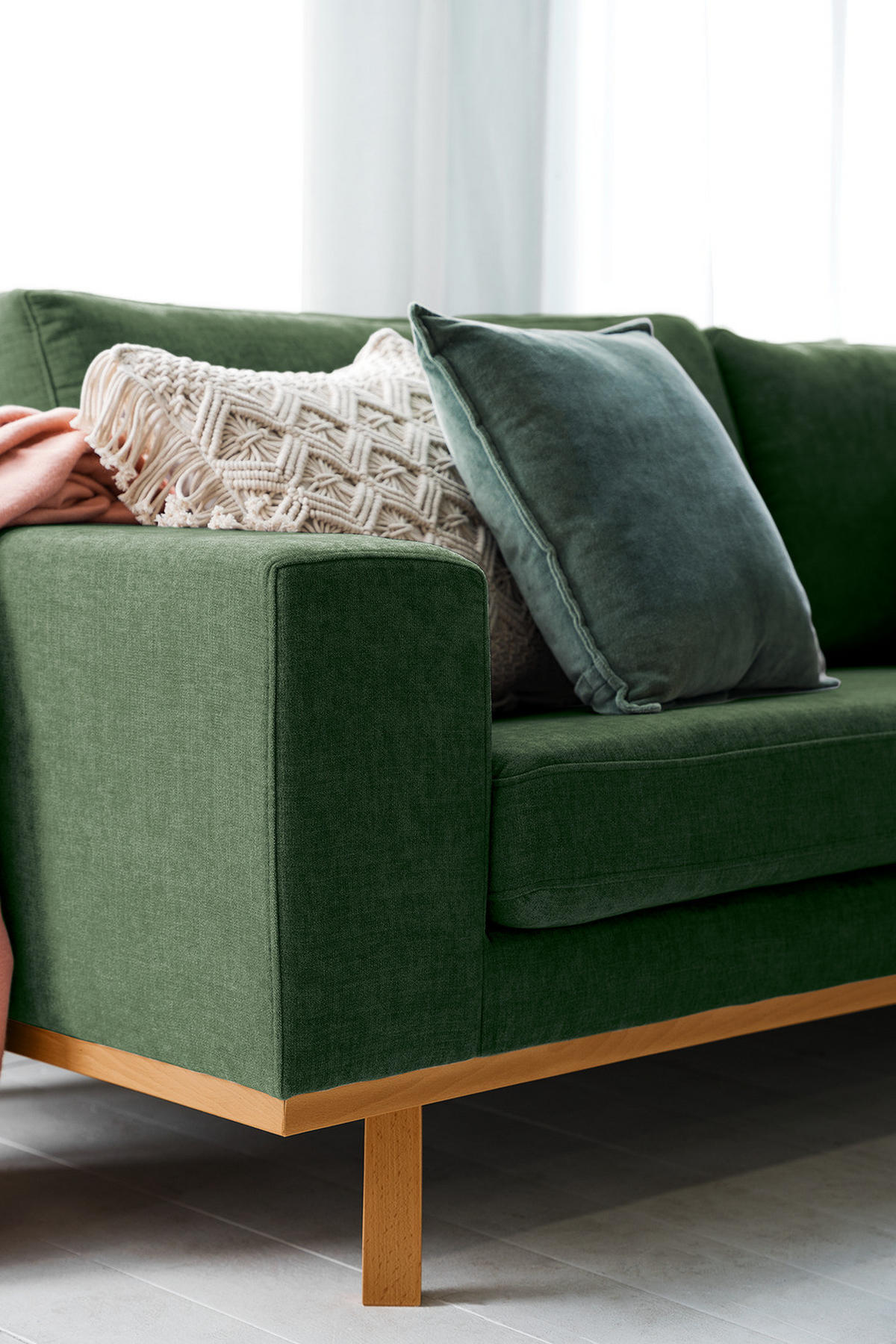 3-SITZER SOFA - Dunkelgrün/Buchefarben, Buchenholz/Textil (237/81/88cm) - home24