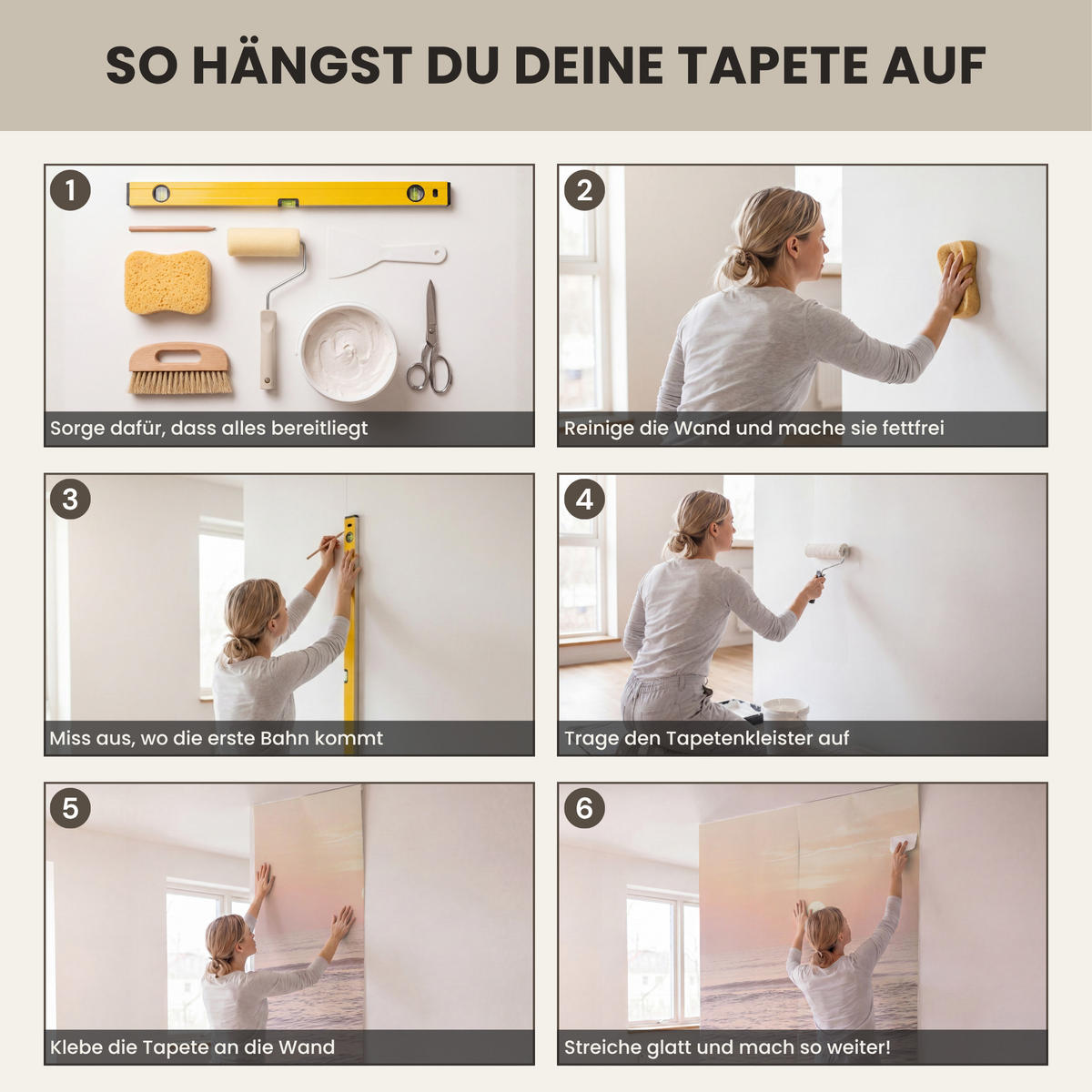 TAPETE - Sonne - Strand - Rosa - 240x240 cm - Hellrosa, Papier (240/240cm) - OnlyWow