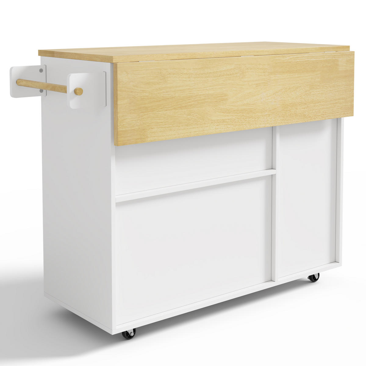 KÜCHENINSEL 89 cm MDF Natur Weiß mit Klappbarer Arbeitsplatte und Weinregal - Weiß, Holzwerkstoff (69/89/104cm) - Korfee