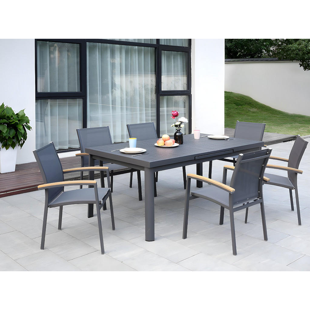 Thumbnail - Vente-Unique Gartentisch, Anthrazit, Metall, Uni, 8-Sitzer, Rechteckig, 240x76x100 cm, Gartenmöbel, Gartentische, Garten...