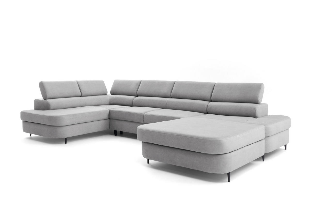 ECKSOFA U-Form PRIAM U Links mit Schlaffunktion 126x270 Velours Hellgrau - Hellgrau/Schwarz, Holz/Textil (350/91/203cm) - Muffo