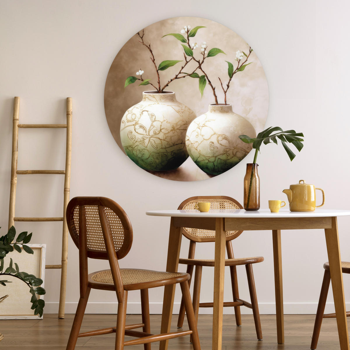 WANDBILD Blumen - Vase - Weiß - Botanisch - Beige 90x90 cm - Ecru, Kunststoff (90/90cm) - MuchoWow