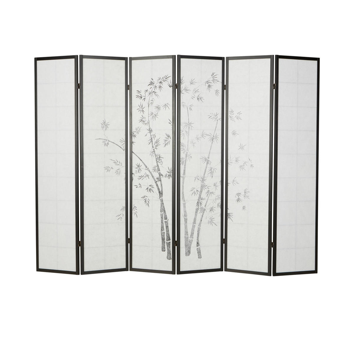 PARAVENT 6-tlg. 264/179 cm Schwarz Bambusmuster - Schwarz, Holz (264/179/2cm) - Homestyle4u