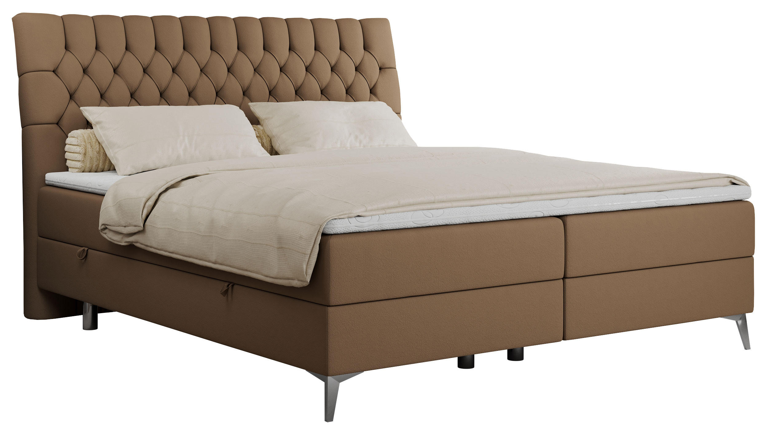 BOXBETT MILEN 180/200 Braun Kunstleder - H4 - Braun, Holz/Textil (180/200cm) - MKS