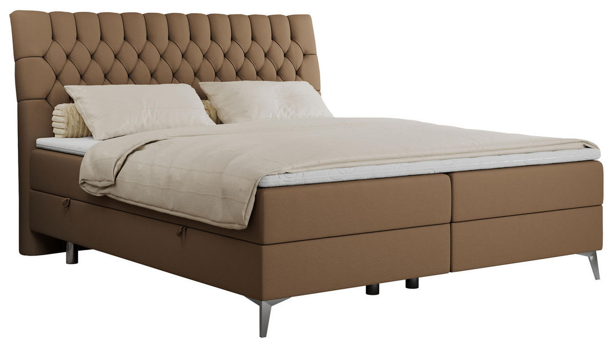 BOXBETT MILEN 180/200 Braun Kunstleder - H4 - Braun, Holz/Textil (180/200cm) - MKS