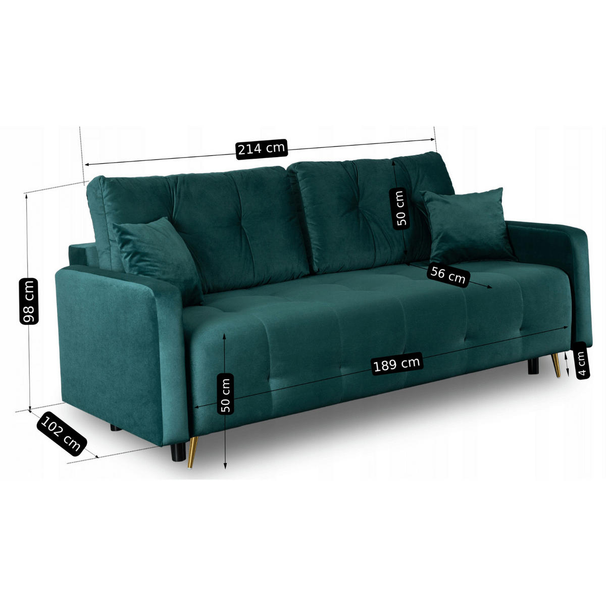 SCHLAFSOFA SEUL Ausziehbar Zweisitzer Grün - Grün, Holz/Textil (214/98/102cm) - makarowski meble