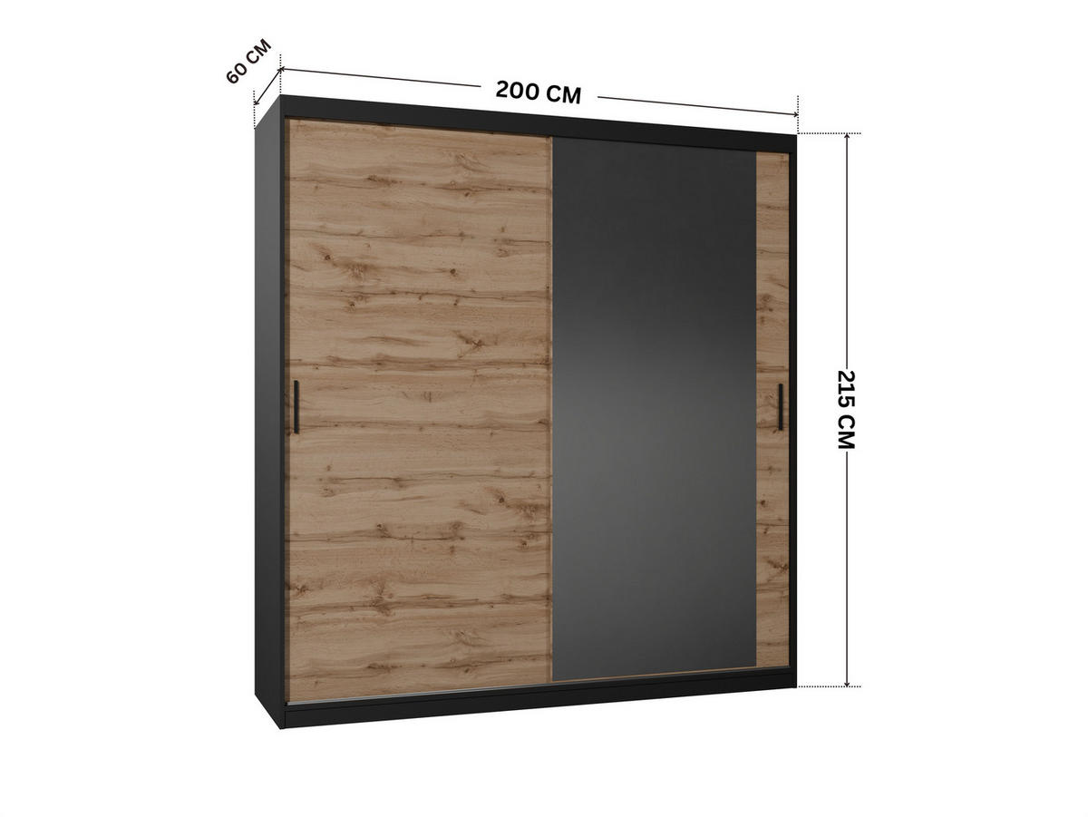 SCHWEBETÜRENSCHRANK Mirano Eiche Wotan 200 cm - Eiche Wotan, Holzwerkstoff (200/215/60cm) - Ravio