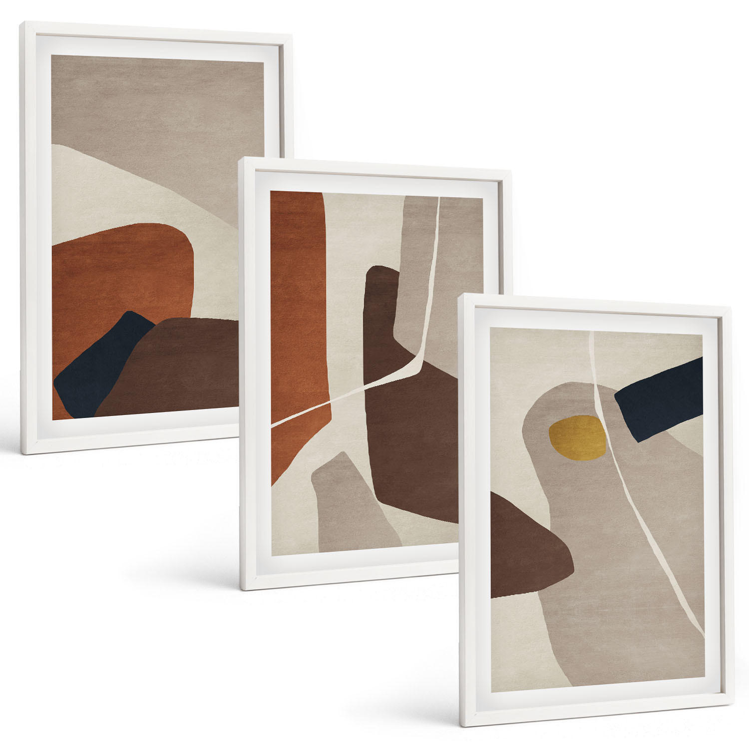 BILDER SET 3er Set - 40x60 cm Weißer Rahmen - Abstrakte Boho-Malerei - Weiß, Kunststoff (40/60cm) - TULUP