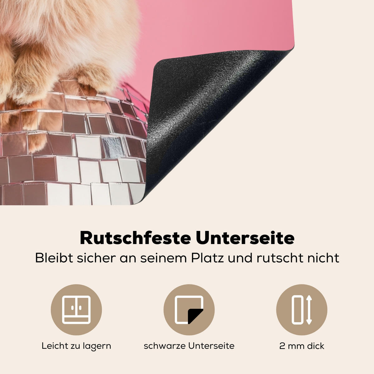 HERDABDECKPLATTE Schleife - Discoball - Kaninchen Abdeckung Ceranfeld 59x51 cm - Pink, Kunststoff (59/51/0.2cm) - MuchoWow