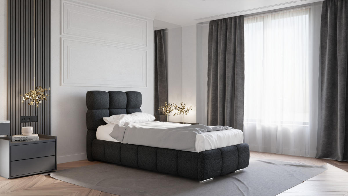 POLSTERBETT Bliss 90 x 200 cm mit Bettkasten und Lattenrost Taschenfederkernmatratze KOKOS H3 / H4 - schwarz - Schwarz, Holz (90/206cm) - Panda Möbel
