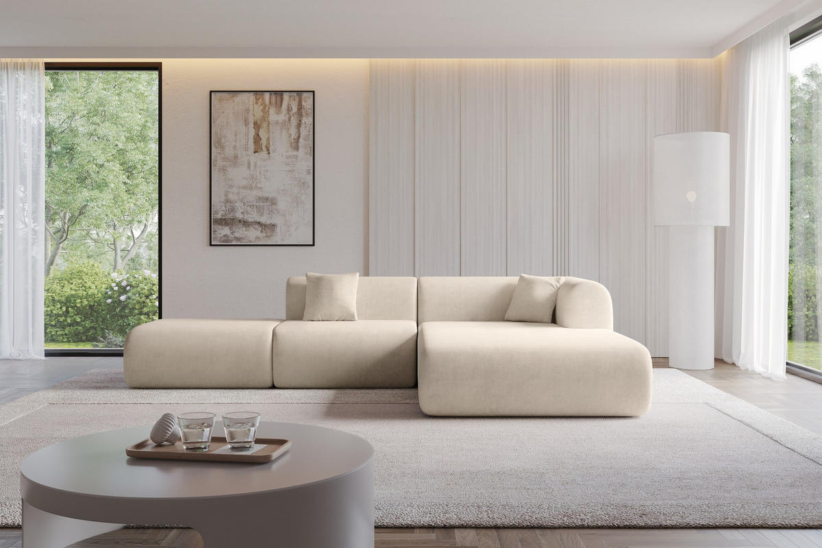 ECKSOFA Ottomane Rechts OVLY-L 289x176x71 Beige Samt - Beige/Schwarz, Holzwerkstoff/Kunststoff (289/176cm) - ALTDECOR