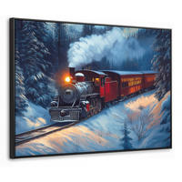 LEINWAND Bilder mit Rahmen - Zug - Weihnachten - Schnee - Weihnachtszug - 80x60 - Anthrazit, Textil (80/60cm) - MuchoWow