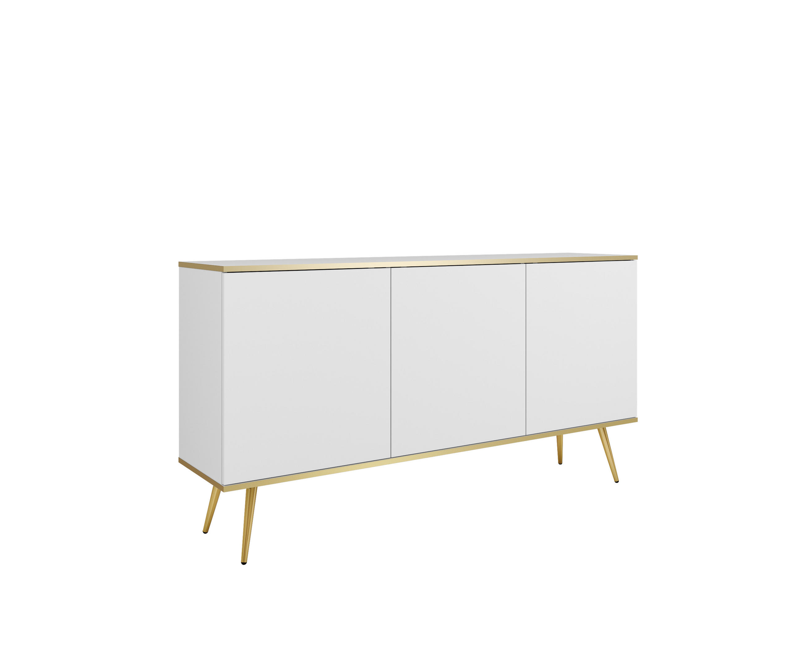 KOMMODE ORO - K-160, 2-Türen, 2-Schubladen, Push-to-Open 160x39x85 cm Weiß/Gold - Goldfarben/Weiß, Holzwerkstoff/Kunststoff (160/85/39cm) - DomoHome