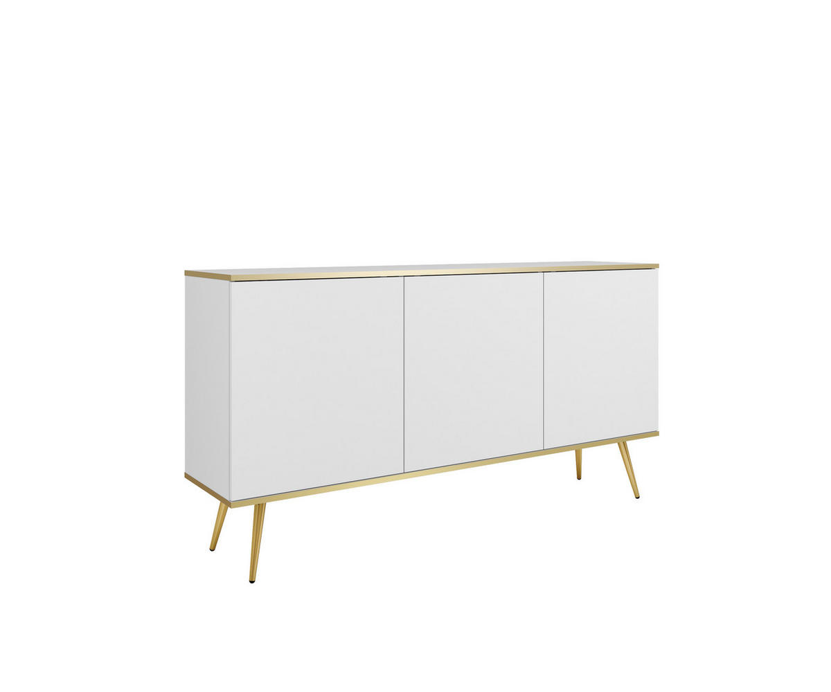 KOMMODE ORO - K-160, 2-Türen, 2-Schubladen, Push-to-Open 160x39x85 cm Weiß/Gold - Goldfarben/Weiß, Holzwerkstoff/Kunststoff (160/85/39cm) - DomoHome