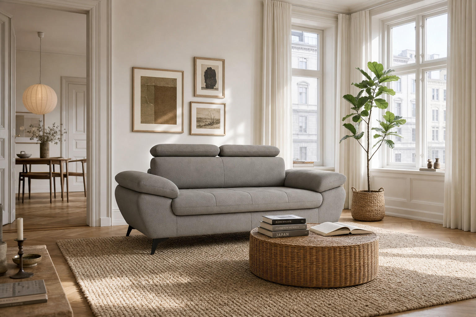 2,5-SITZER Karlstad Flachgewebe Grün verstell. Kopfstützen B 194 cm - Jadegrün, Kunststoff/Textil (194/84/100cm) - foamnova