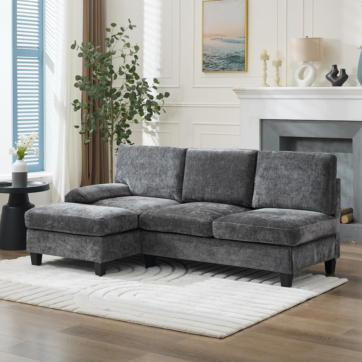 ECKSOFA L-Form, Stoff mit Schlaffunktion, 194/118/81 cm, Grau - Grau, Textil (118/194cm) - Redom