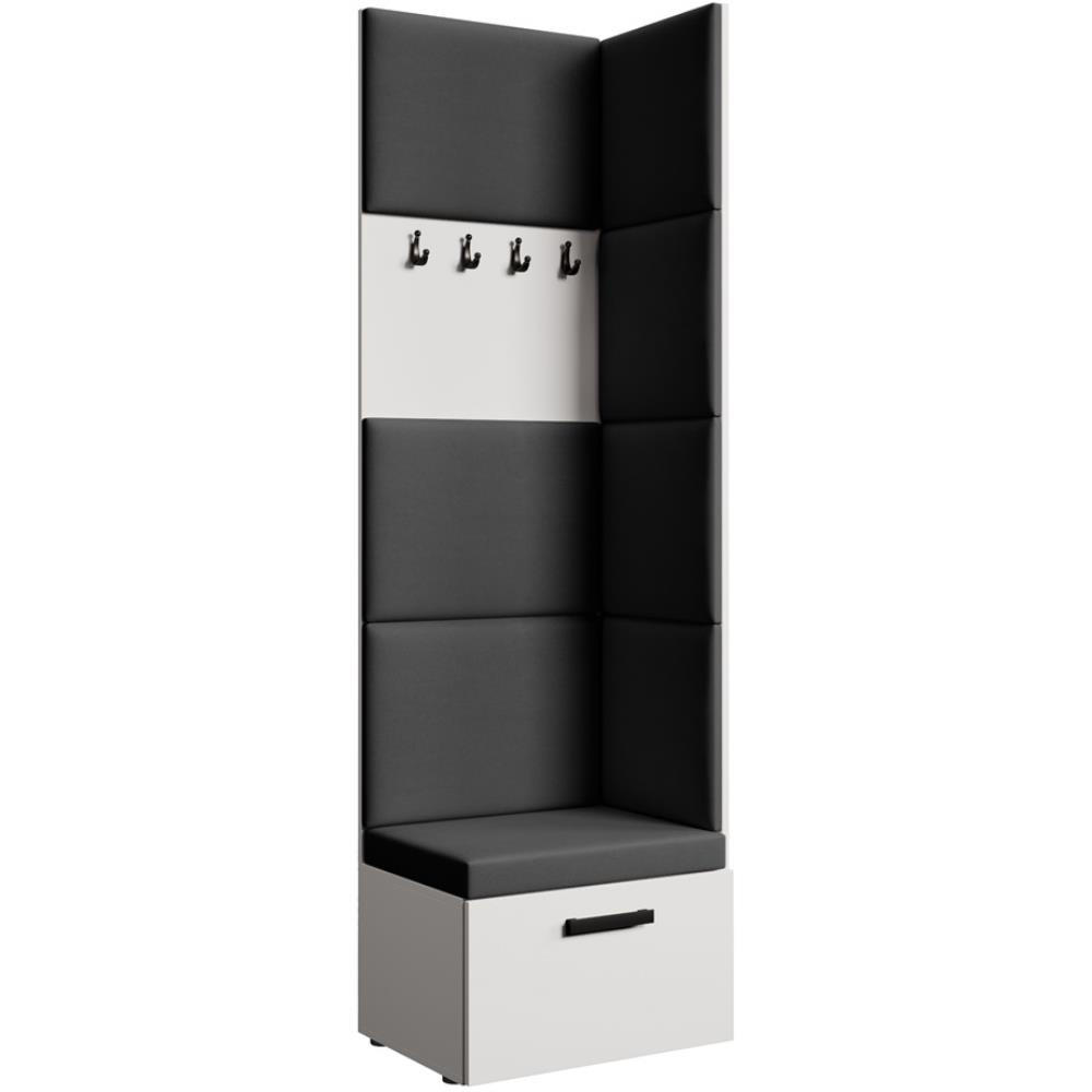 GARDEROBE Margaret V 81/203/43 mit gepolsterten Paneelen - Schwarz/Weiß, Holzwerkstoff/Kunststoff (60/206.5/42cm) - Beautysofa