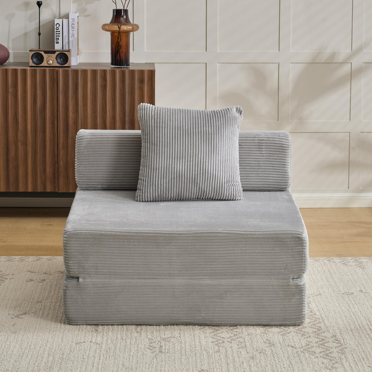 SCHLAFSOFA DE-33495 faltbar mit Rücken- und Armlehne Hellgrau - Hellgrau, Textil (92.5/60/92.5cm) - ComfortXL