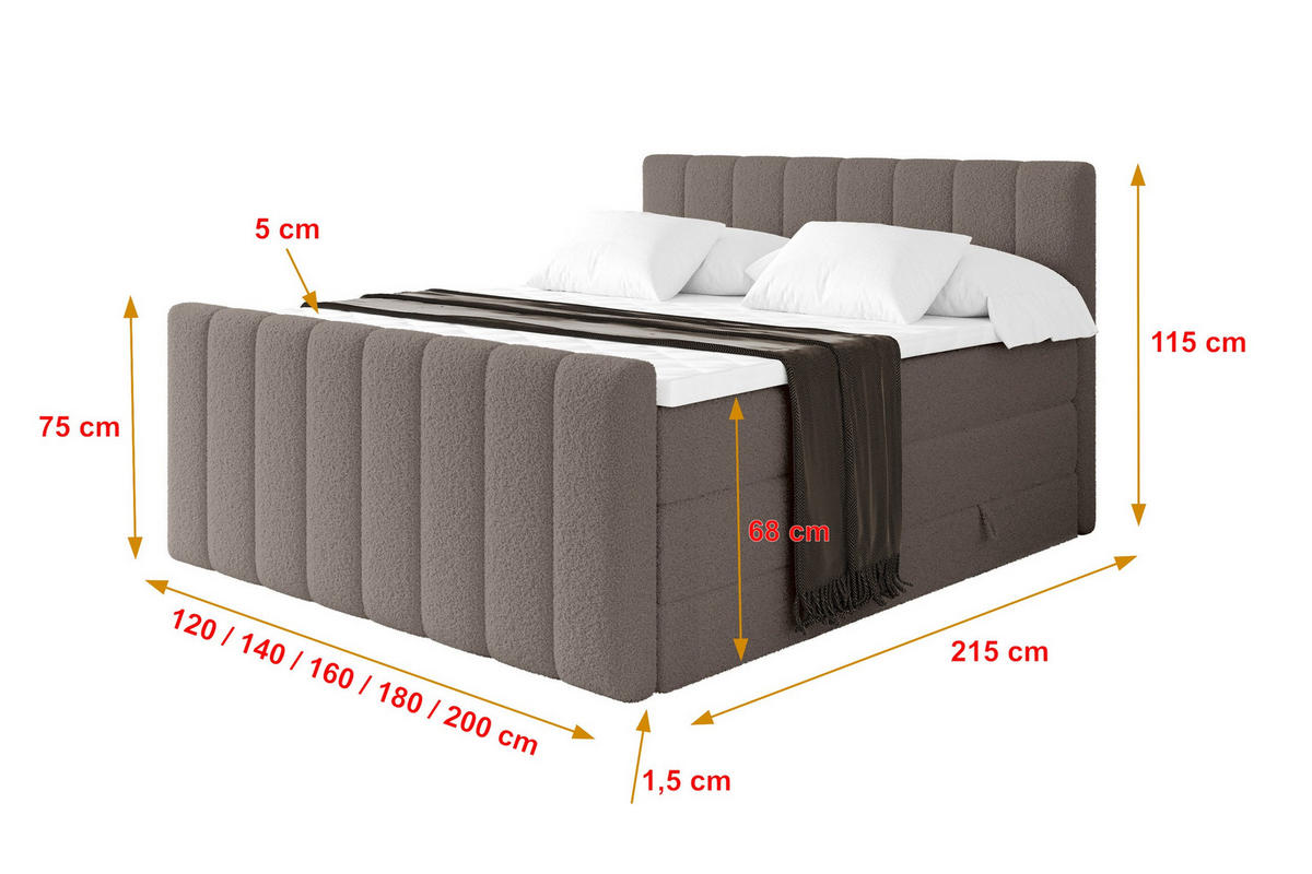 BOXSPRINGOVÁ POSTEL s matrací H3/H4 - OTTA-Z KING - 120x200 cm Hnědá - hnědá, kompozitní dřevo (120/200cm) - ALTDECOR
