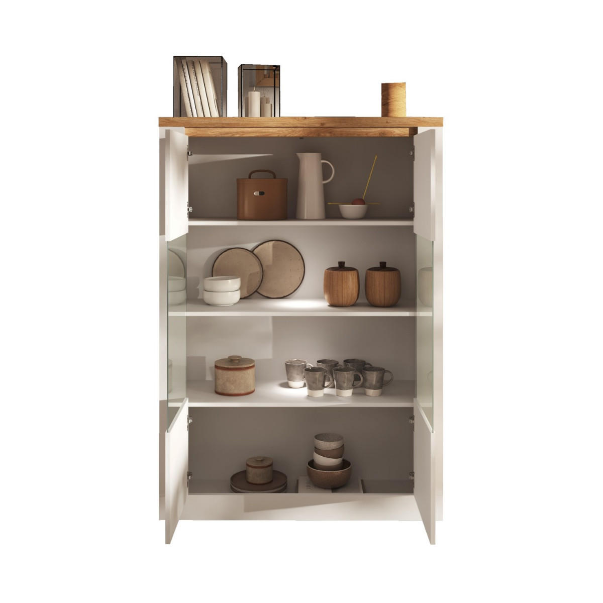 VITRINE mit 2 Türen, Beleuchtung, Eichendekor und Weiß 114/43/160 cm - Weiß, Holzwerkstoff (43/160/48cm) - Calicosy