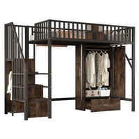 HOCHBETT 90/200 cm mit Kleiderschrank und Sicherheitsleiter schwarz - Schwarz, Metall (90/200cm) - OKWISH