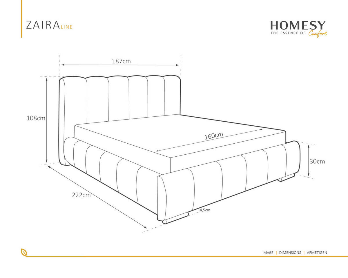 POLSTERBETT Zaira 160x200cm – Elegantes Polsterbett für modernen Wohnstil , ohne matratze, creme - Creme, Holz (140/200cm) - Homesy
