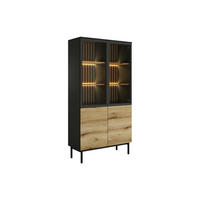 VITRINENSCHRANK mit 4 Türen - Mit LED-Beleuchtung - Holzfarben & Schwarz - LABENIA - Schwarz, Holz (100.1/188.4/39.4cm) - Vente-Unique