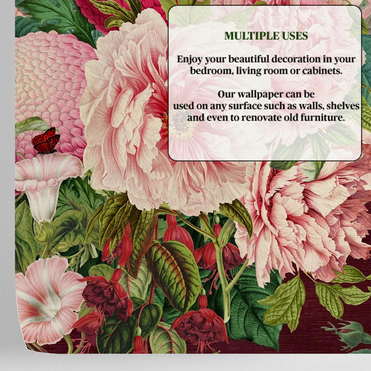 TAPETE Floral aus echtem Papier, 200x280cm, 8 Bögen - Lila, Papier (280/200cm) - WALLPAPERS4BEGINNERS