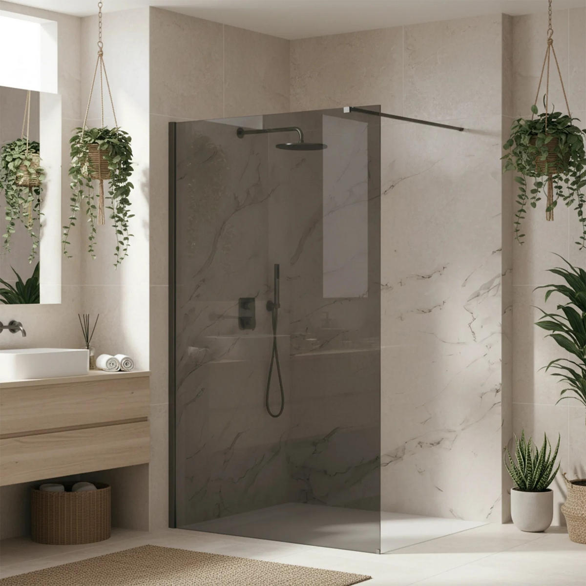 DUSCHWAND Rea Flexi Grey / Titan 120 - Titanfarben, Glas (120/120/195cm) - REA