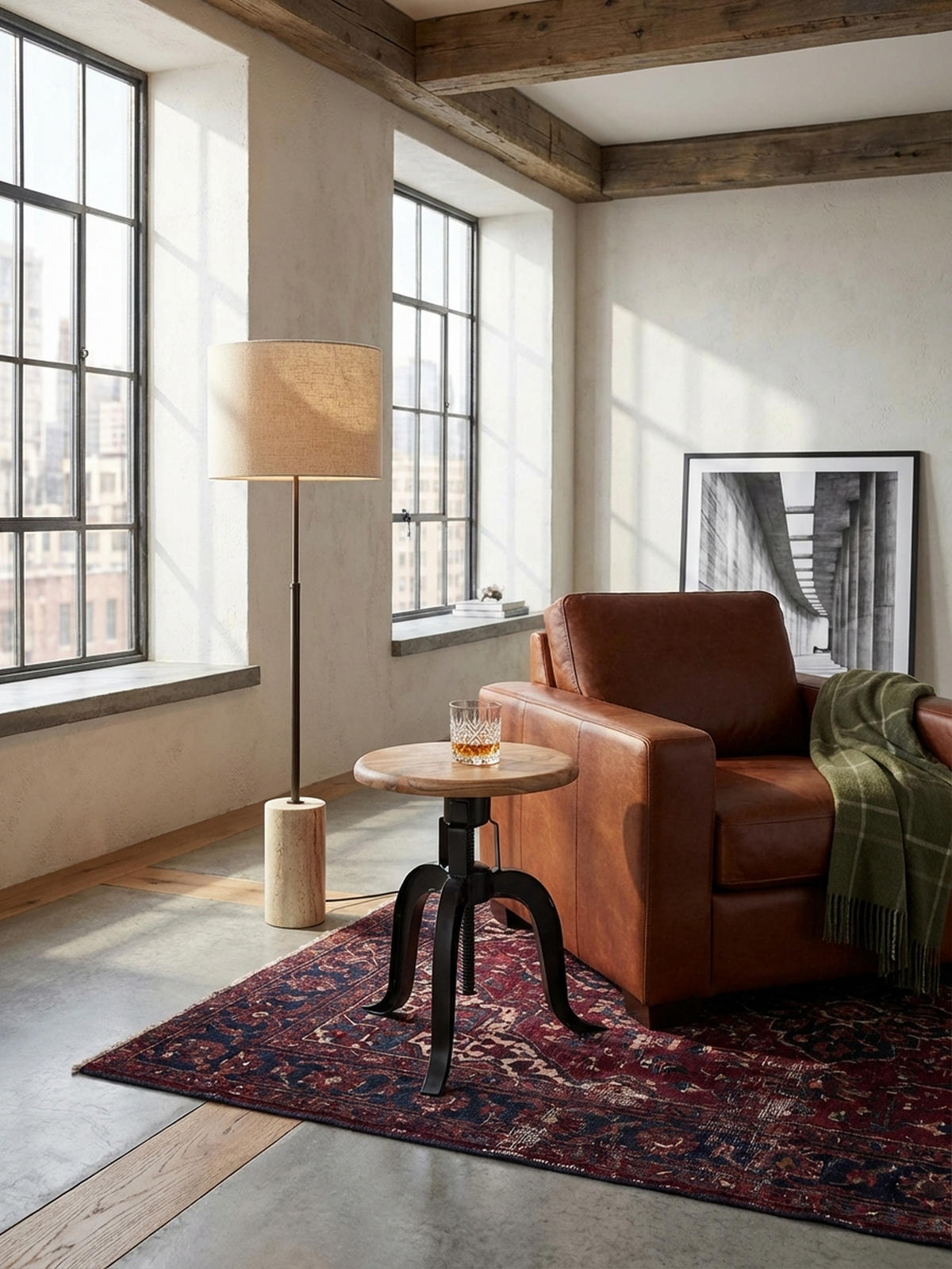 DREHHOCKER – Akazie Massivholz/Eisen, höhenverstellbar, Industrial-Stil - Schwarz/Braun, Holz/Metall (39/48/39cm) - KADIMA DESIGN