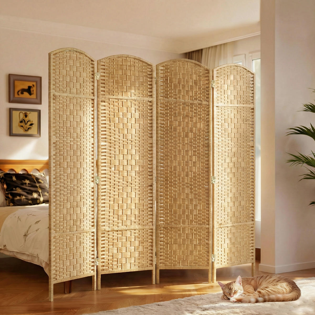 PARAVENT DE-14275 klappbar 4 Paneele 180x180 cm Natur - Naturfarben, Kunststoff (180/180/1.7cm) - ComfortXL