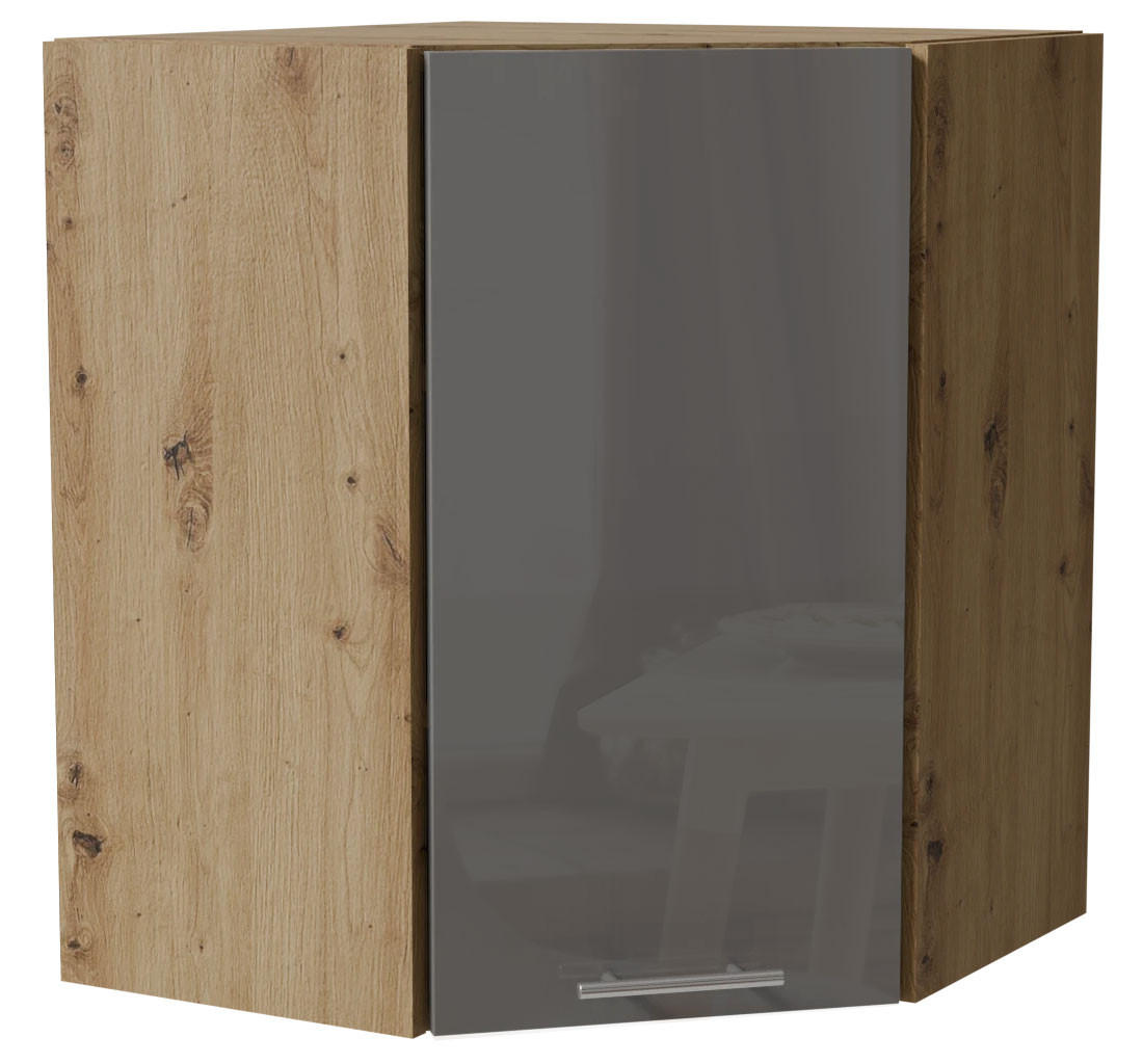 ECKHÄNGESCHRANK Essen W10/60 Grau Hochglanz / Eiche Artisan Matt 60 / 60 / 72cm - Eiche Artisan/Grau, Holz/Holzwerkstoff (60/72/60cm) - Feldmann-Wohnen