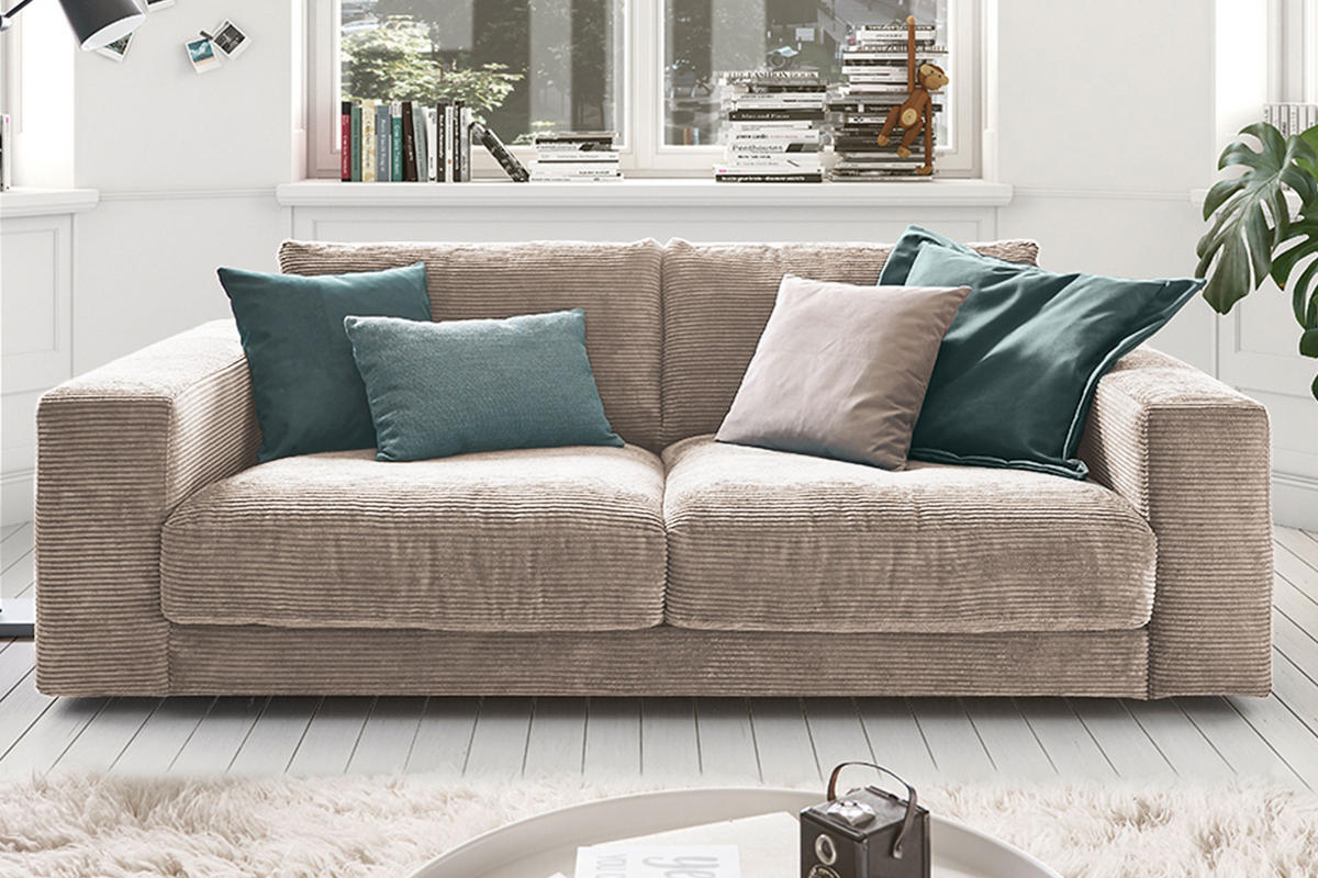 SOFA 2-SITZER MADELINE Taupe Cord - Taupe/Schwarz, Kunststoff/Textil (230/85/127cm) - KAWOLA