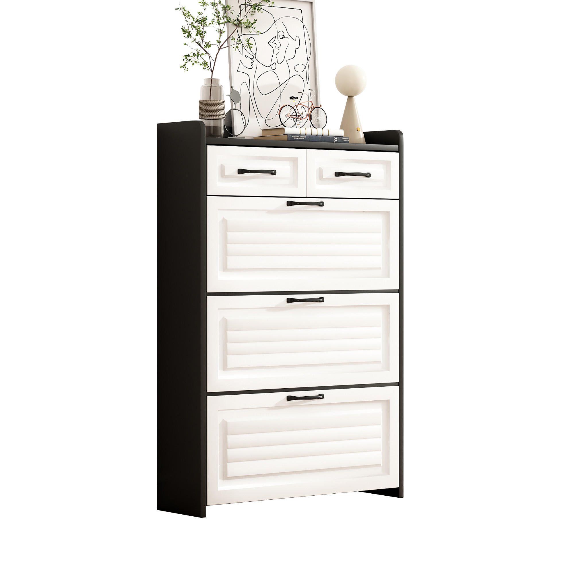 SCHUHSCHRANK aus Spanplatte 80x23,5x131cm in Weiß mit 3 Drehregalen & 2 Schubladen - Weiß, Holzwerkstoff (80/131/23.5cm) - Modfu