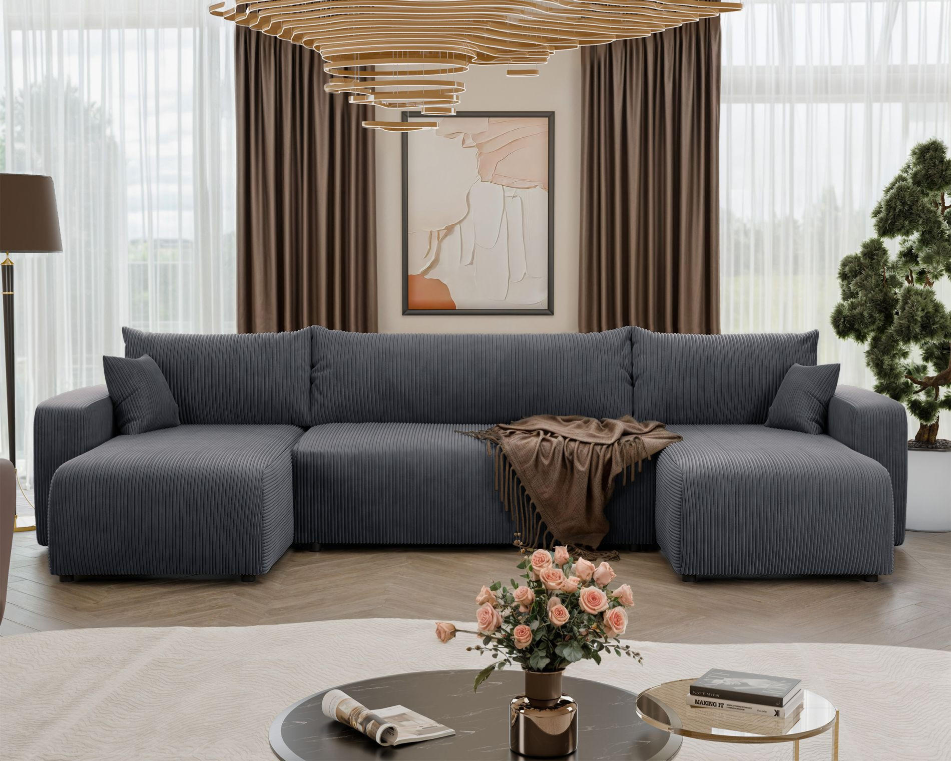 WOHNLANDSCHAFT Pianoni Grau Cordbezug - Schwarz/Grau, Kunststoff/Textil (312/83/140cm) - Selsey