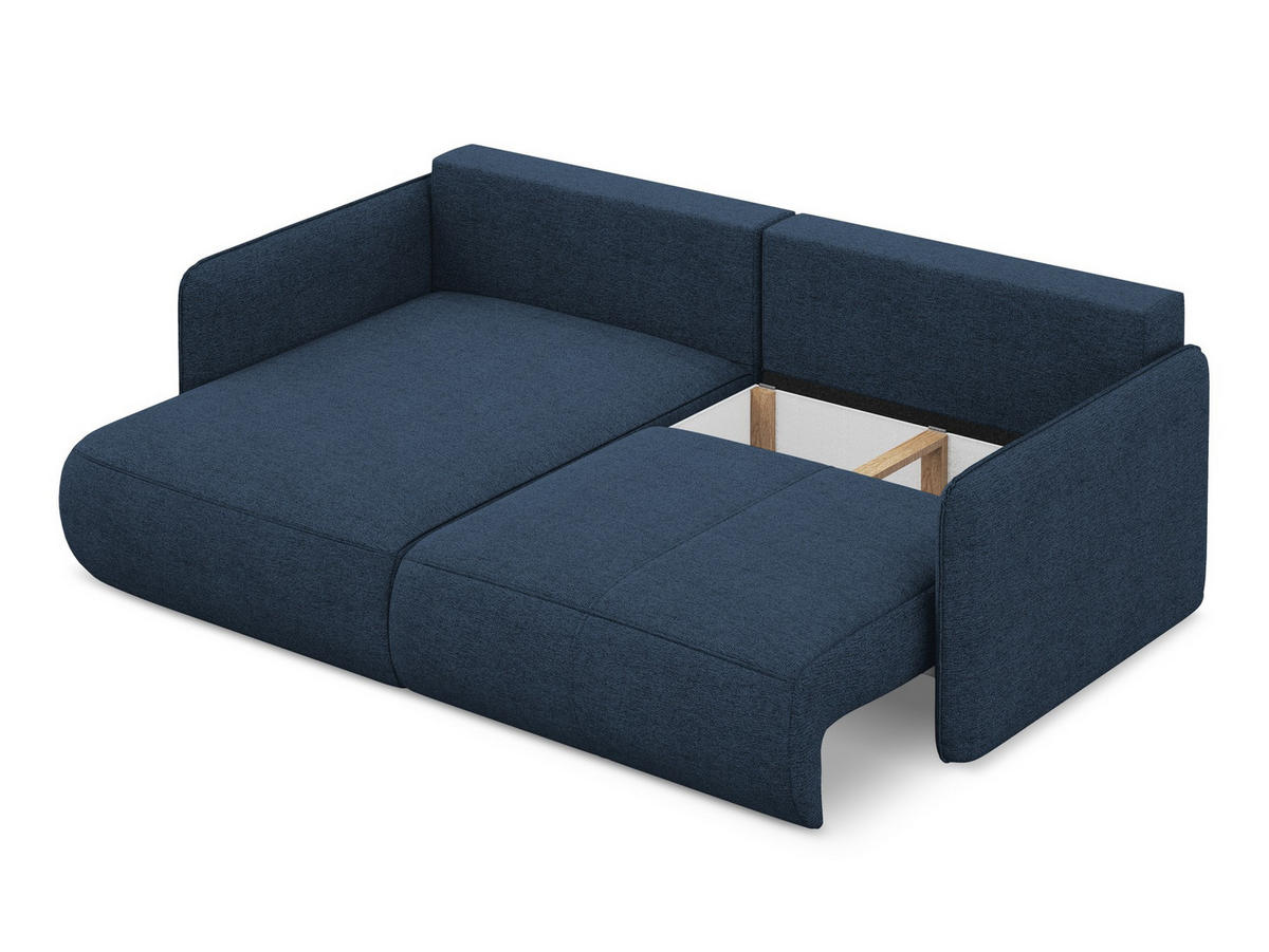 ECKSOFA mit Schlaffunktion Chenille Stoff Blau - Blau/Schwarz, Kunststoff/Textil (148/207cm) - Makamii