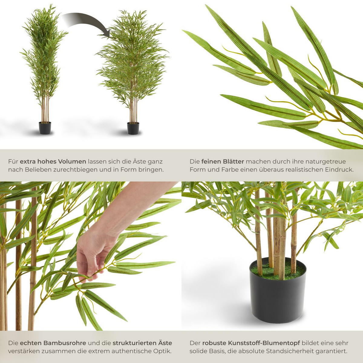 KÜNSTLICHER-BAMBUSBAUM Bambosa,stabiler Kunststoff-Blumentopf,grün - Grün, Kunststoff (180cm) - tectake