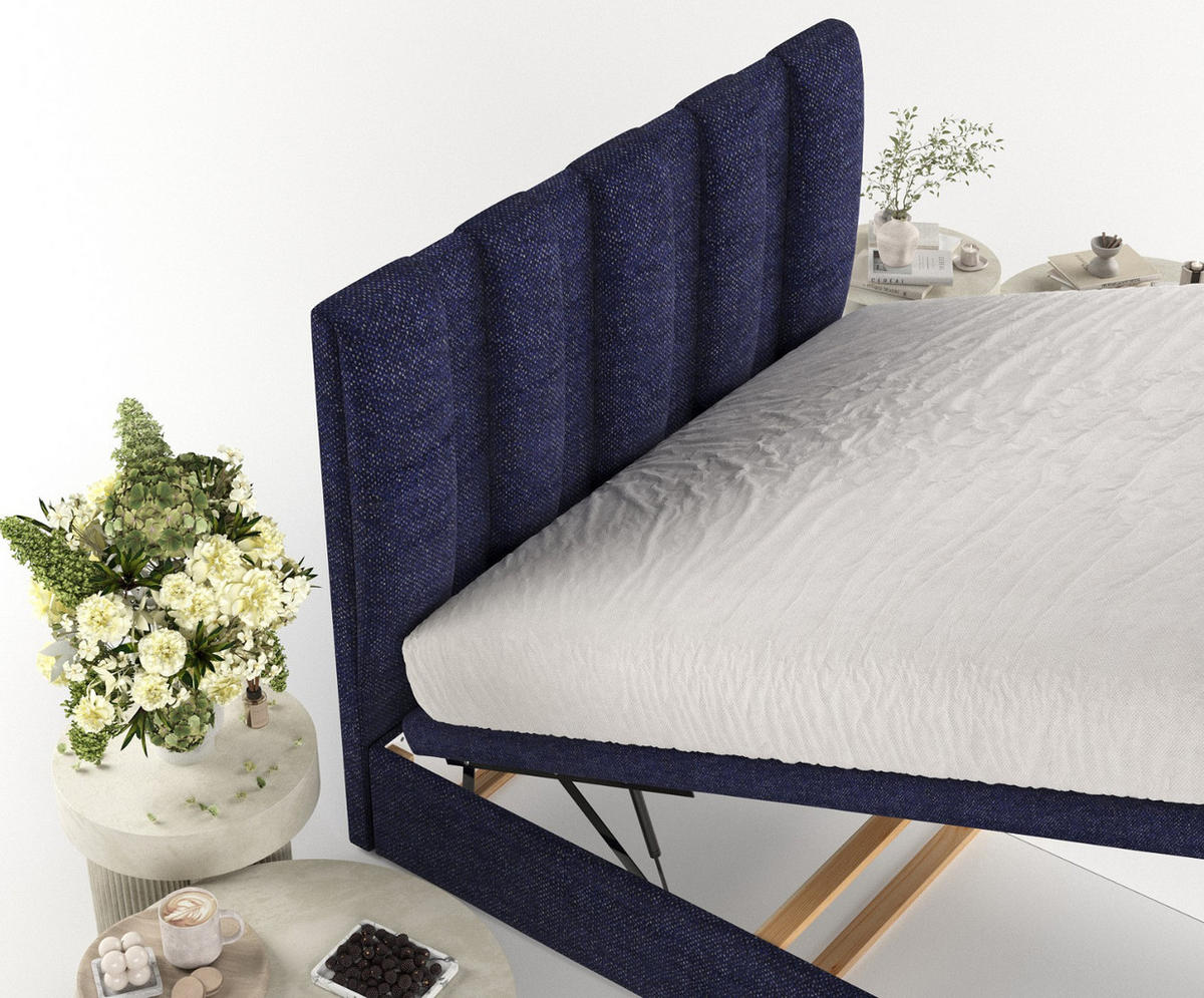 POLSTERBETT Orta mit Stauraum 200/200 cm Marineblau im Alta Stoff - Schwarz/Dunkelblau, Holz/Holzwerkstoff (200/200cm) - AltaBeds