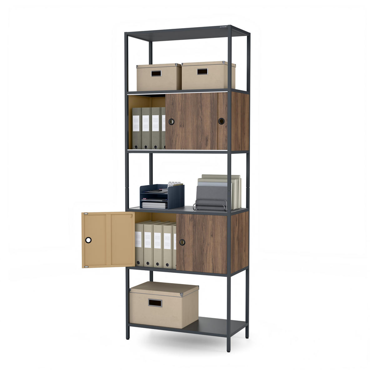 REGAL ARIEL 80 × 220 × 40 cm - Anthrazit/Nussbaumfarben, Metall (80/220/40cm) - Jan Nowak