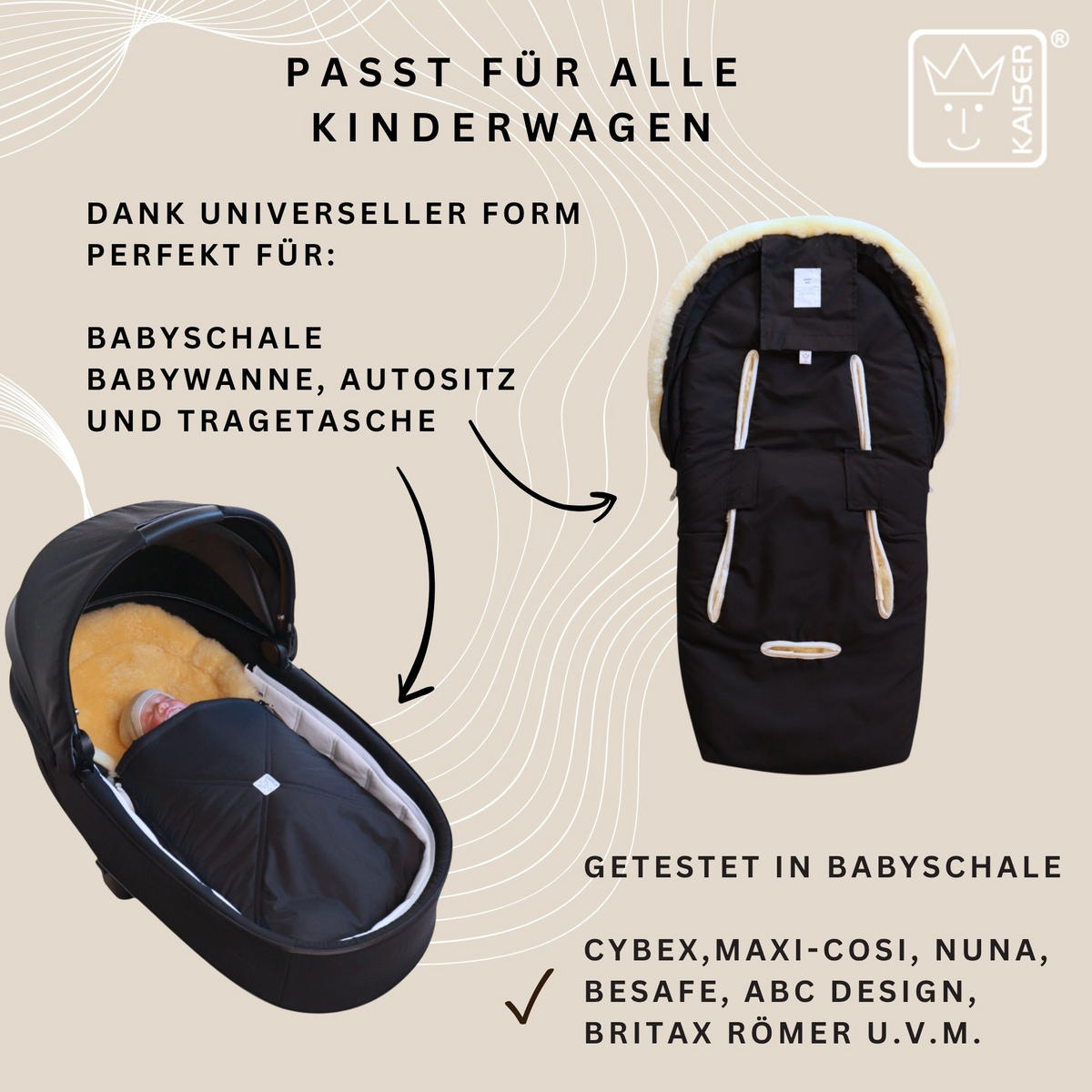 LAMMFELL-BABYSCHALENFUSSSACK Emmy, black - Schwarz, Fell (37/10/80cm) - Kaiserbaby