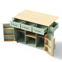 KÜCHENINSEL 139/46/91.5 cm Schwarz mit 3 Schubladen, klappbare Arbeitsplatte und Stauraumtüren - Salbeigrün, Holz/Holzwerkstoff (46/91.5/139cm) - Oxeza