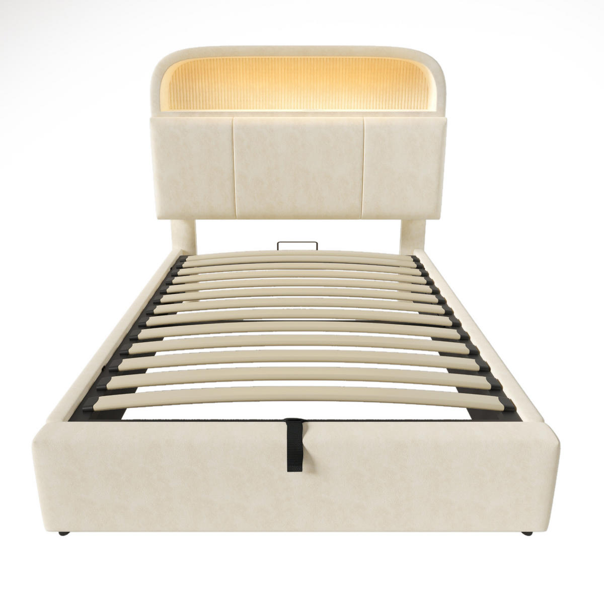 POLSTERBETT aus Samt 90x200 cm in Beige mit LED-Beleuchtung & Ladestation - Beige, Textil (90/200cm) - Modfu
