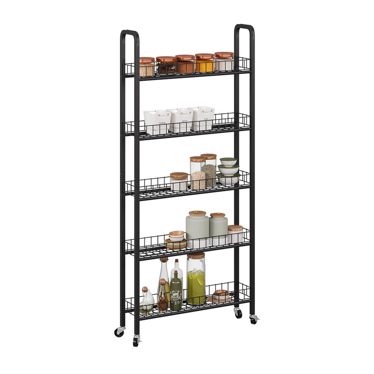 ROLLREGAL Rolivo Schwarz 58 x 15 cm mit 5 Fächern - Schwarz, Metall (58/129.5/15cm) - Vicco