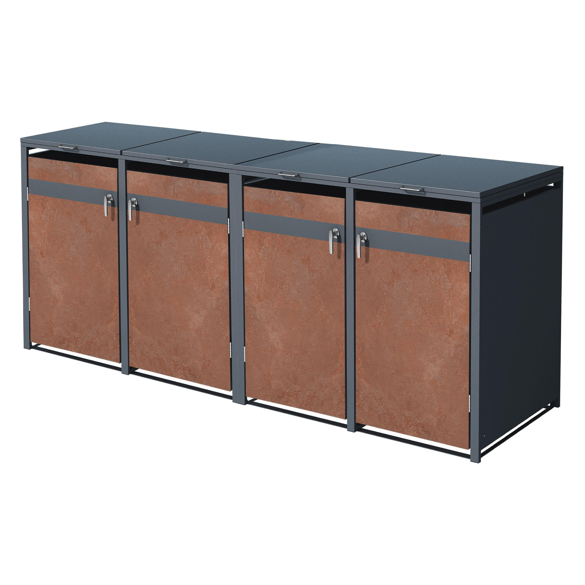 MÜLLTONNENBOX 4er Anthrazit-Rostoptik - Rotbraun, Metall (80/116.3/264cm) - ML-DESIGN